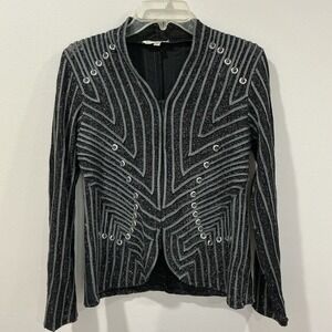 Alexandra Rosati Black Mettalic Mesh Geometric Silver Accent Jacket Size 12 VTG